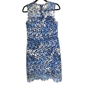 T Tahari Wren Blue White Floral Crochet All Over Lace A Line Dress NWOT Sz 8